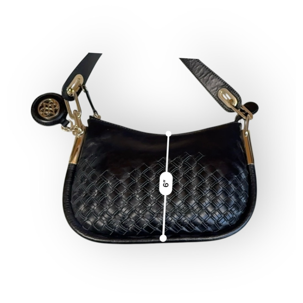 Antonio Melani Women's Soft Black Leather Weave Pattern Shoulder Bag 
Gold​​ - Picture 10 of 14